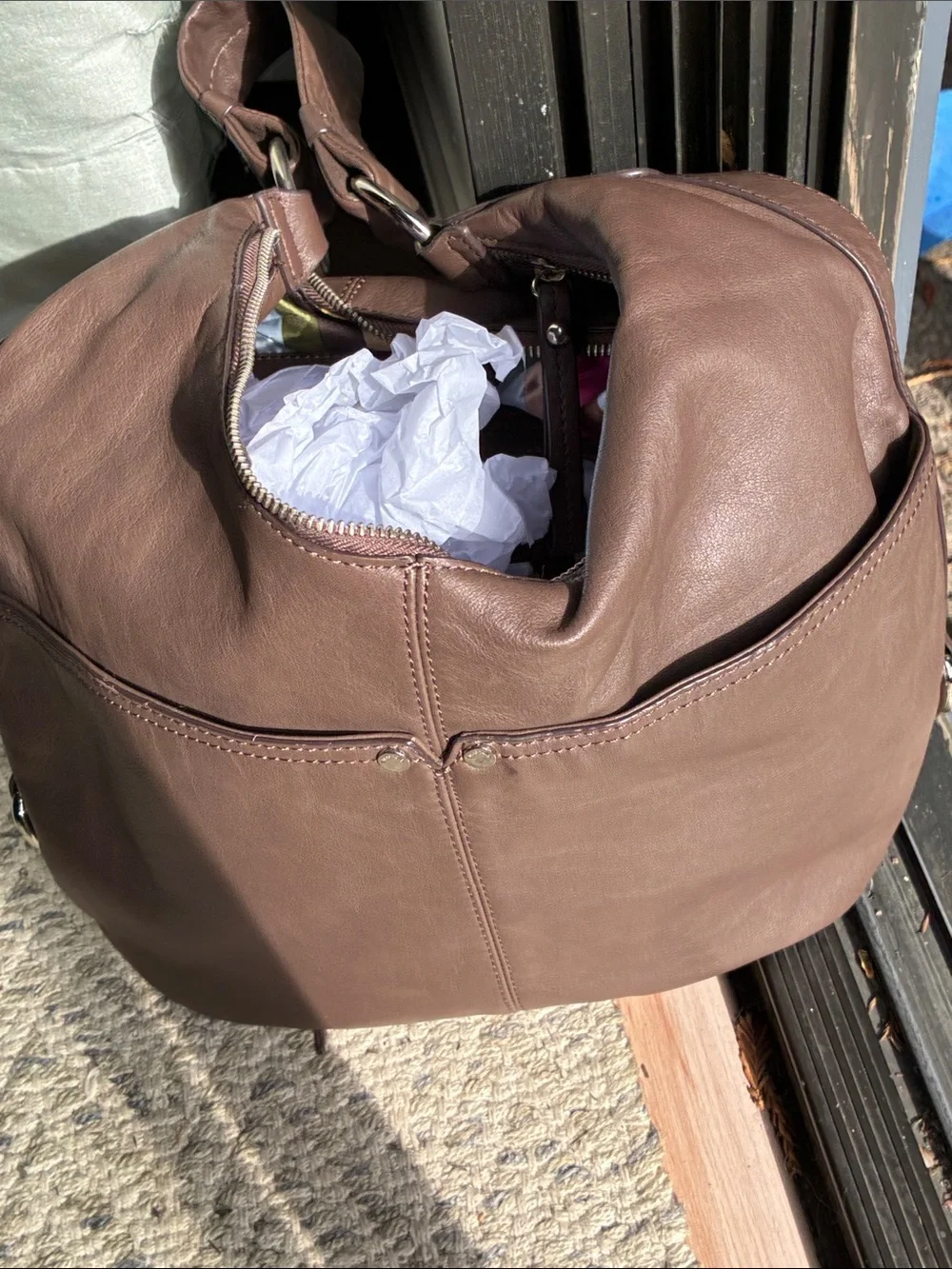 Tignanello Dark Brown Leather Hobo Shoulder Bag - excellent condition